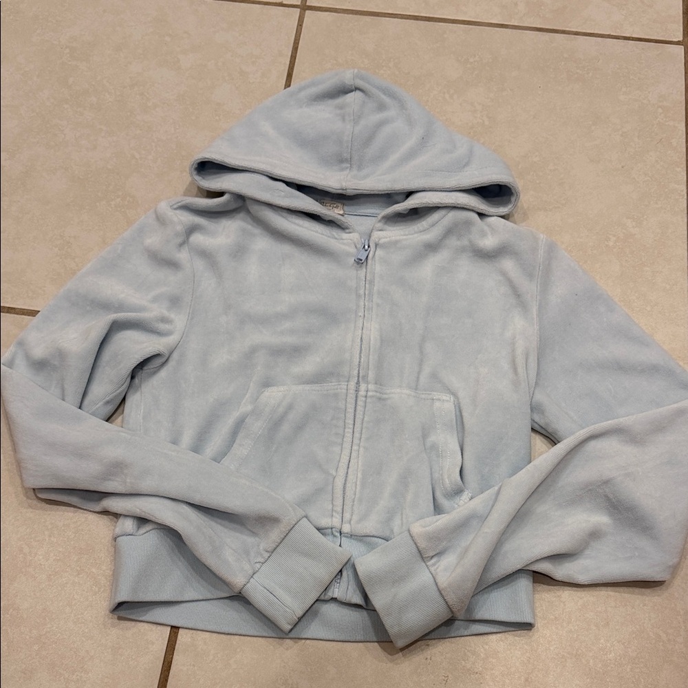 Brandy Melville Light Blue Hooded Zip Jacket